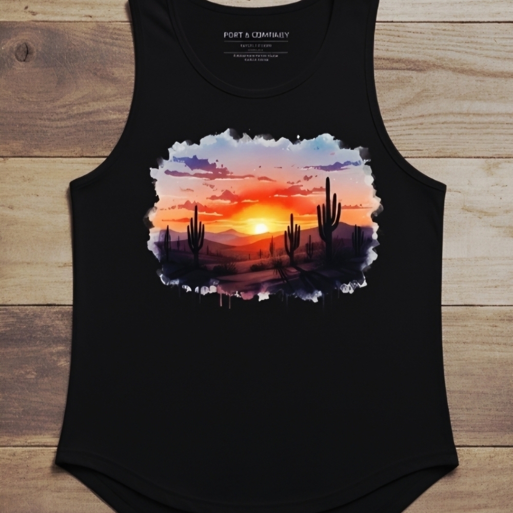 Southwestern Desert Sunset Tank Top • Cactus Graphic Western Boho Tank - Picture 14 of 16